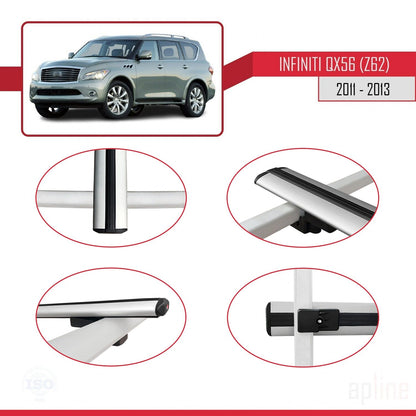Compatible avec IInfiniti QX56 (Z62) 2011-2013 BASIC Model Barres de Toit Railing Porte-Bagages de Voiture Gris Aluminium 3 Barres