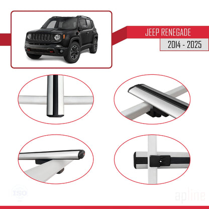 Compatible avec Jeep Renegade (BU) 2014-2025 BASIC Model Barres de Toit Railing Porte-Bagages de Voiture Gris Aluminium 3 Barres