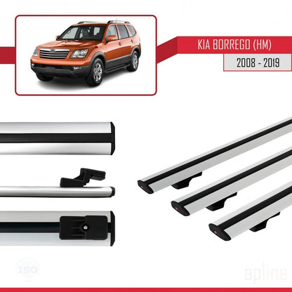 Compatible avec Kia Borrego (HM) 2008-2019 BASIC Model Barres de Toit Railing Porte-Bagages de Voiture Gris Aluminium 3 Barres
