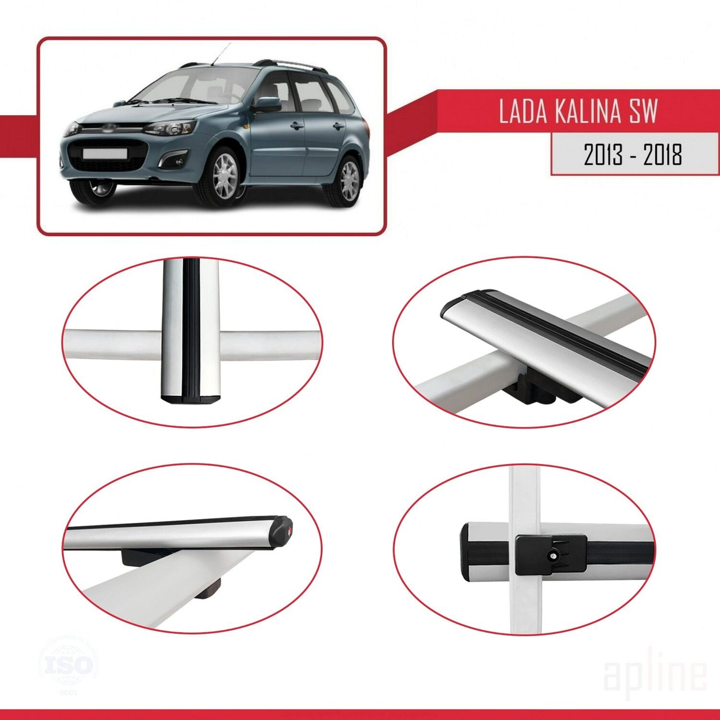 Compatible avec Lada Kalina 2 Break 2013-2018 BASIC Model Barres de Toit Railing Porte-Bagages de Voiture Gris Aluminium 3 Barres