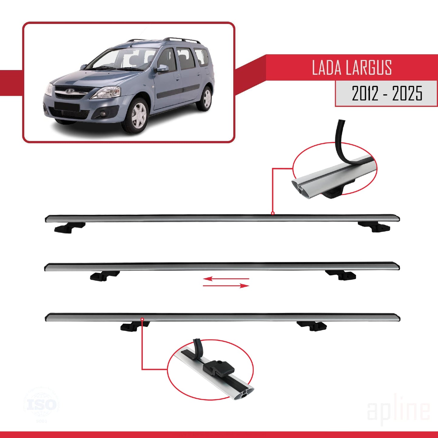Compatible avec Lada Largus 2012-2025 BASIC Model Barres de Toit Railing Porte-Bagages de Voiture Gris Aluminium 2 Barres