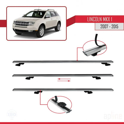 Compatible avec Lincoln MKX (U388) 2007-2015 BASIC Model Barres de Toit Railing Porte-Bagages de Voiture Gris Aluminium 3 Barres