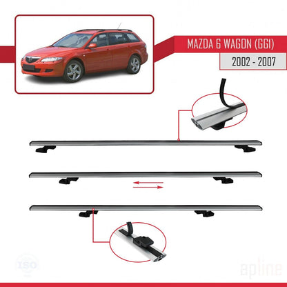 Compatible avec Mazda 6 I (GG1) 2002-2007 BASIC Model Barres de Toit Railing Porte-Bagages de Voiture Gris Aluminium 2 Barres