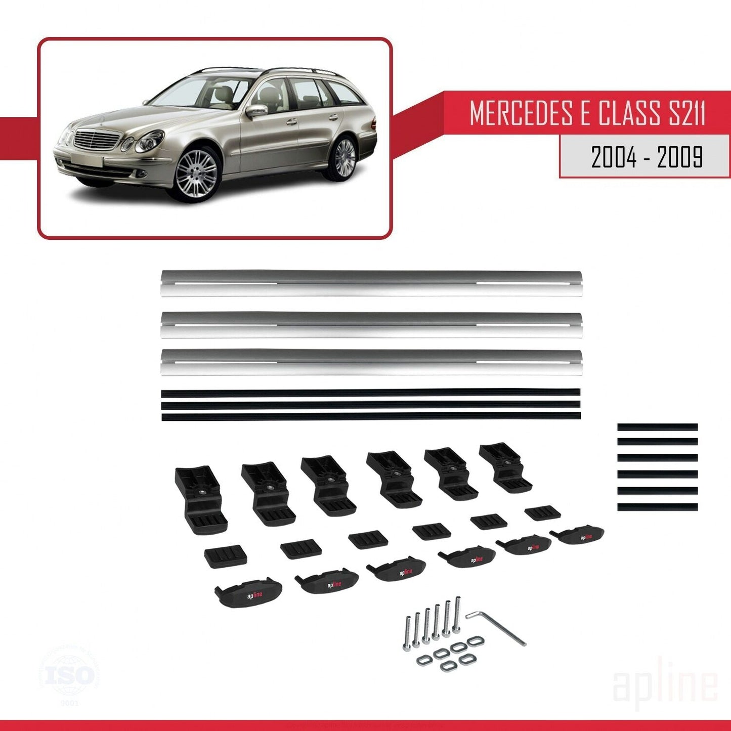 Compatible avec Mercedes Classe E 3 (S211) 2004-2009 BASIC Model Barres de Toit Railing Porte-Bagages de Voiture Gris Aluminium 3 Barres