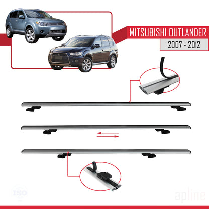 Compatible avec Mitsubishi Outlander 2 2007-2012 BASIC Model Barres de Toit Railing Porte-Bagages de Voiture Gris Aluminium 3 Barres