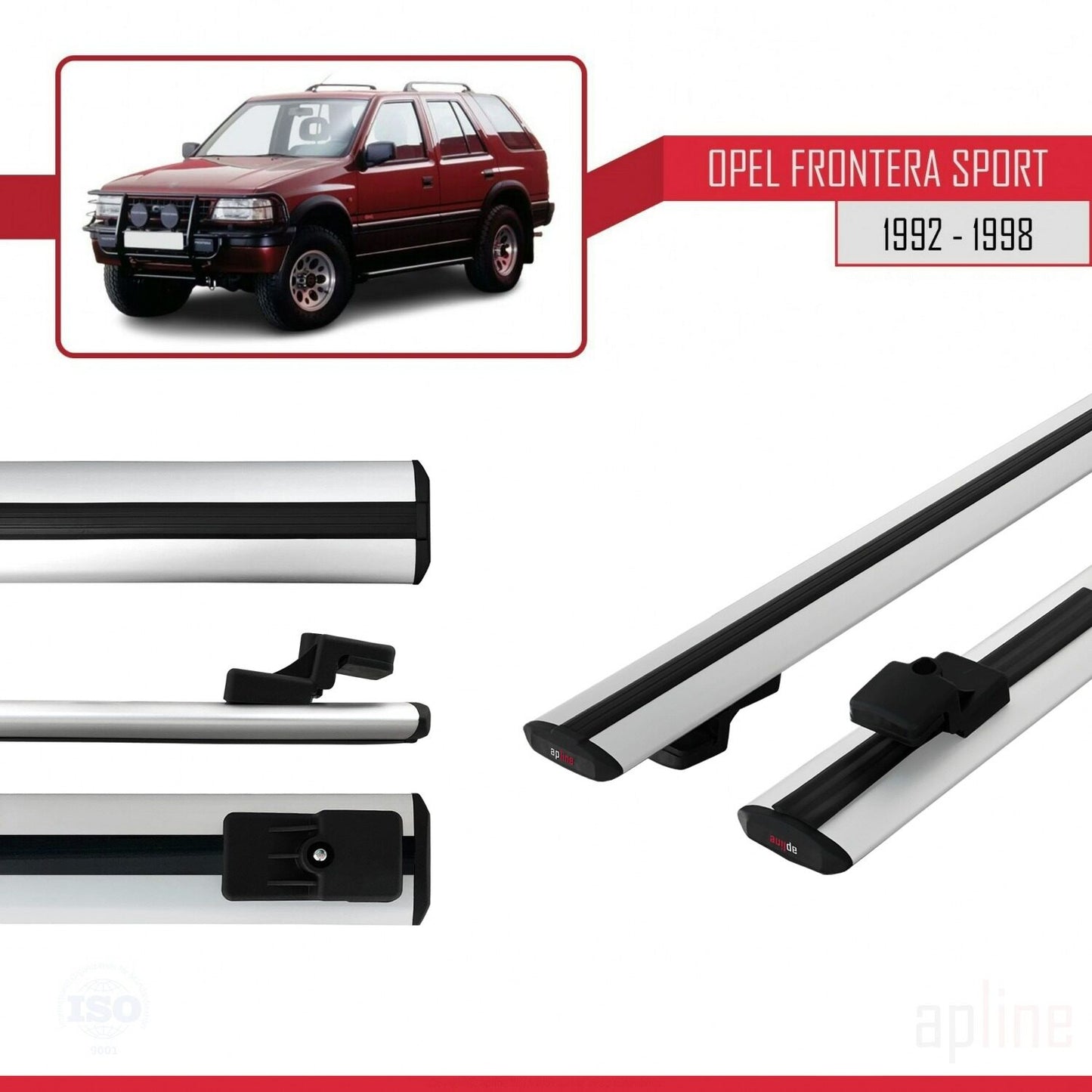 Compatible avec Opel Frontera Sport 1992-1998 BASIC Model Barres de Toit Railing Porte-Bagages de Voiture Gris Aluminium 2 Barres