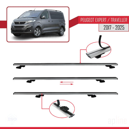 Compatible avec Peugeot Expert 3 Traveller 2017-2025 BASIC Model Barres de Toit Railing Porte-Bagages de Voiture Gris Aluminium 3 Barres