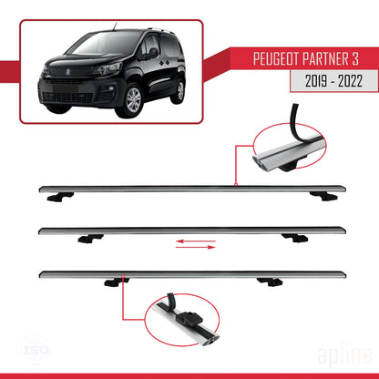 Compatible avec Peugeot Partner 3 2019-2022 BASIC Model Barres de Toit Railing Porte-Bagages de Voiture Gris Aluminium 4 Barres