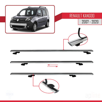 Compatible avec Renault Kangoo 2 (X61) 2007-2020 BASIC Model Barres de Toit Railing Porte-Bagages de Voiture Gris Aluminium 2 Barres