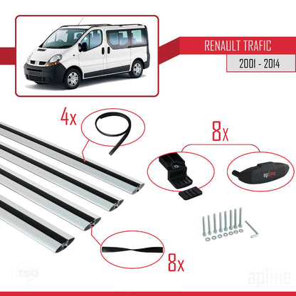 Compatible avec Renault Trafic 2 (X83) 2001-2014 BASIC Model Barres de Toit Railing Porte-Bagages de Voiture Gris Aluminium 4 Barres