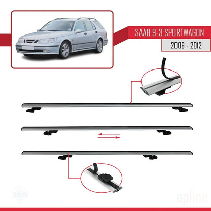 Compatible avec Saab 9-3 II Break 2006-2012 BASIC Model Barres de Toit Railing Porte-Bagages de Voiture Gris Aluminium 3 Barres