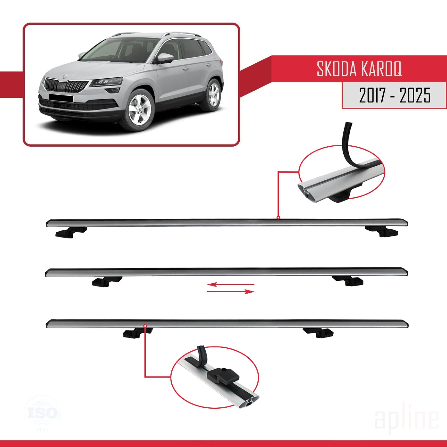 Compatible avec Skoda Karoq 2017-2025 BASIC Model Barres de Toit Railing Porte-Bagages de Voiture Gris Aluminium 2 Barres