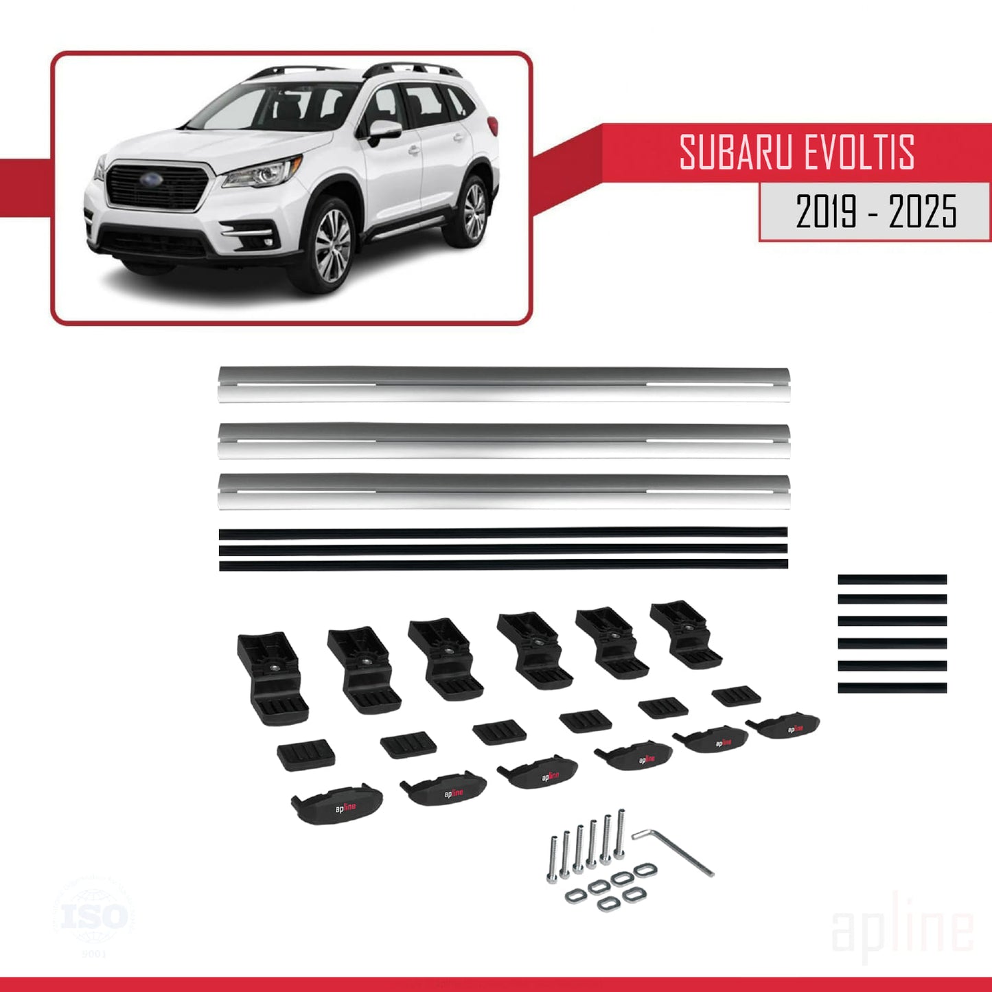 Compatible avec Subaru Evoltis 2019-2025 BASIC Model Barres de Toit Railing Porte-Bagages de Voiture Gris Aluminium 3 Barres