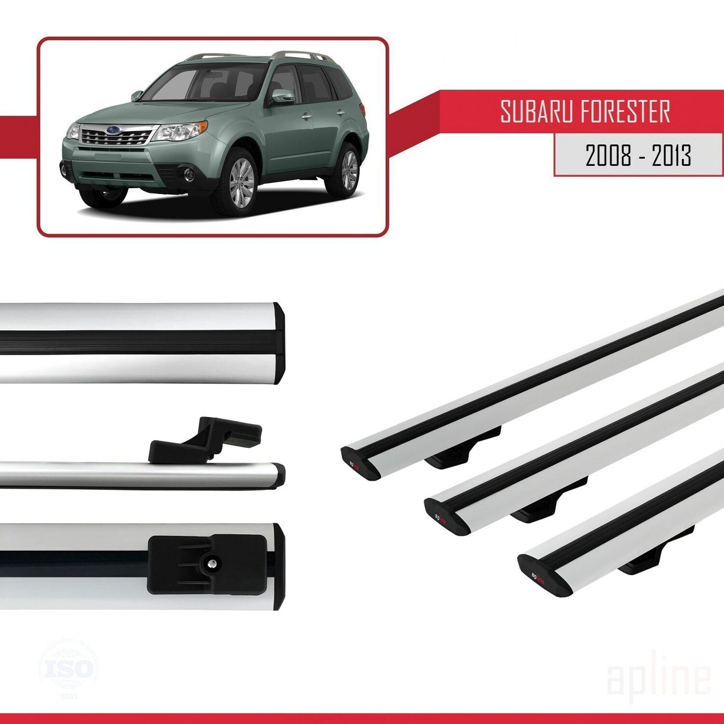 Compatible avec Subaru Forester 3 (SH) 2008-2013 BASIC Model Barres de Toit Railing Porte-Bagages de Voiture Gris Aluminium 3 Barres