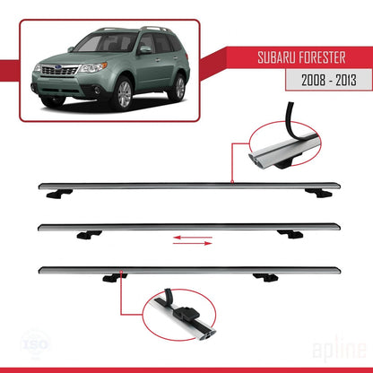 Compatible avec Subaru Forester 3 (SH) 2008-2013 BASIC Model Barres de Toit Railing Porte-Bagages de Voiture Gris Aluminium 3 Barres
