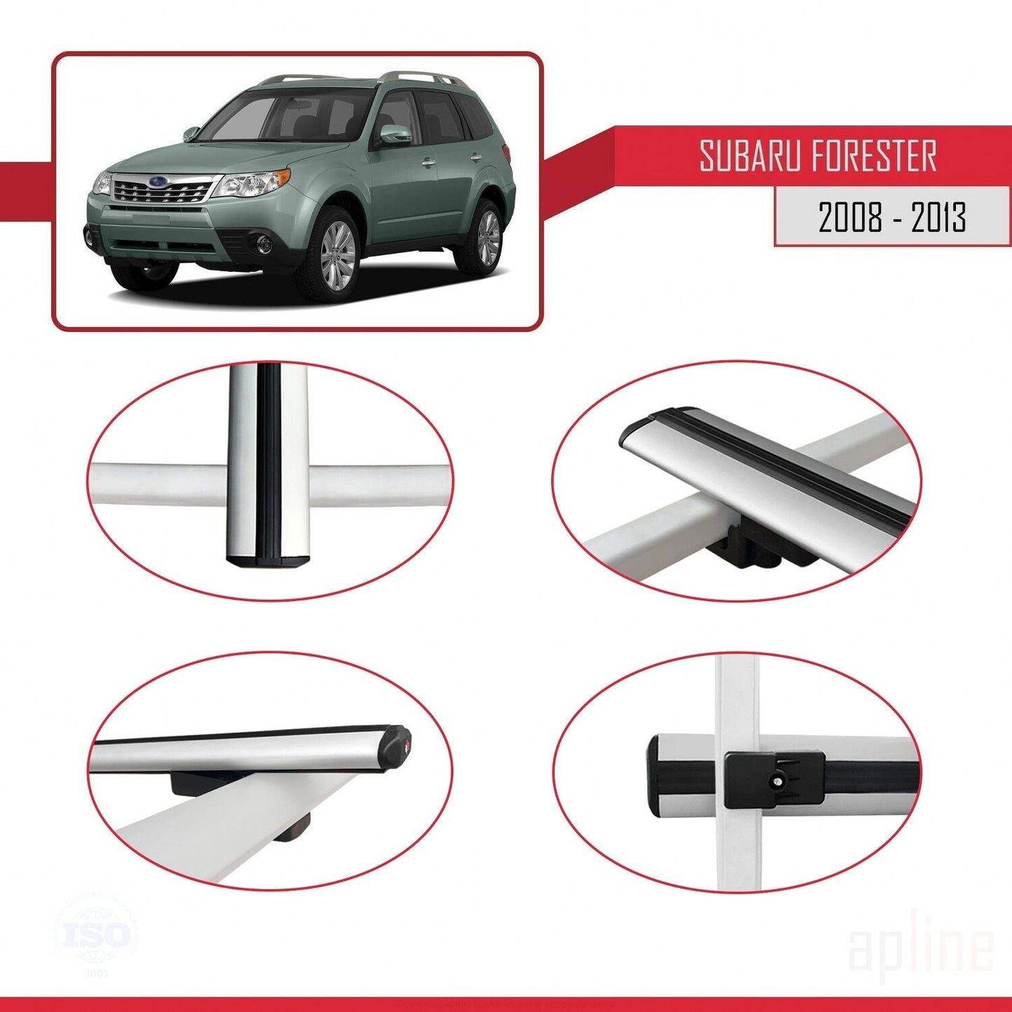 Compatible avec Subaru Forester 3 (SH) 2008-2013 BASIC Model Barres de Toit Railing Porte-Bagages de Voiture Gris Aluminium 2 Barres