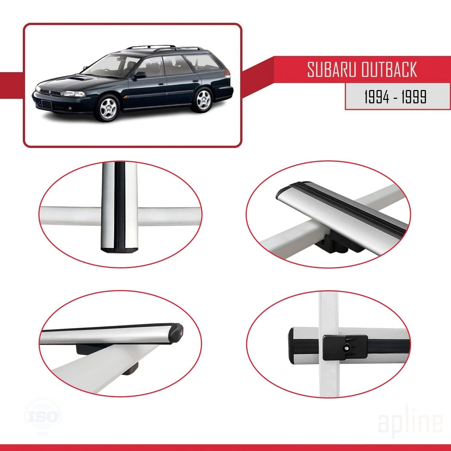 Compatible avec Subaru Outback 1994-1999 BASIC Model Barres de Toit Railing Porte-Bagages de Voiture Gris Aluminium 3 Barres