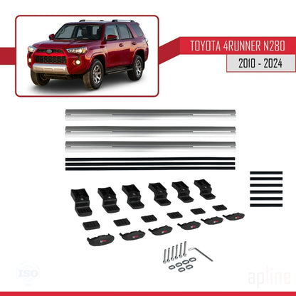 Compatible avec Toyota 4Runner (N280) 2010-2024 BASIC Model Barres de Toit Railing Porte-Bagages de Voiture Gris Aluminium 3 Barres