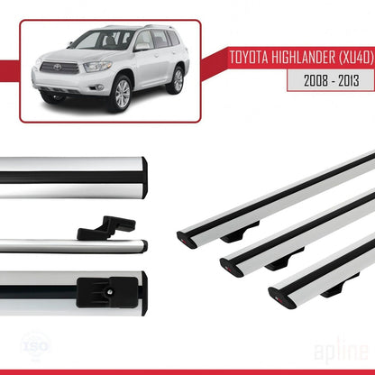 Compatible avec Toyota Highlander (XU40) 2008-2013 BASIC Model Barres de Toit Railing Porte-Bagages de Voiture Gris Aluminium 3 Barres