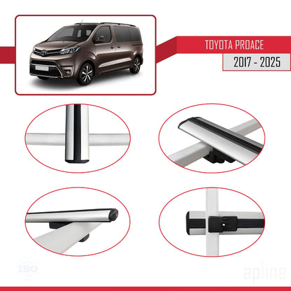 Compatible avec Toyota Proace 2017-2025 BASIC Model Barres de Toit Railing Porte-Bagages de Voiture Gris Aluminium 4 Barres
