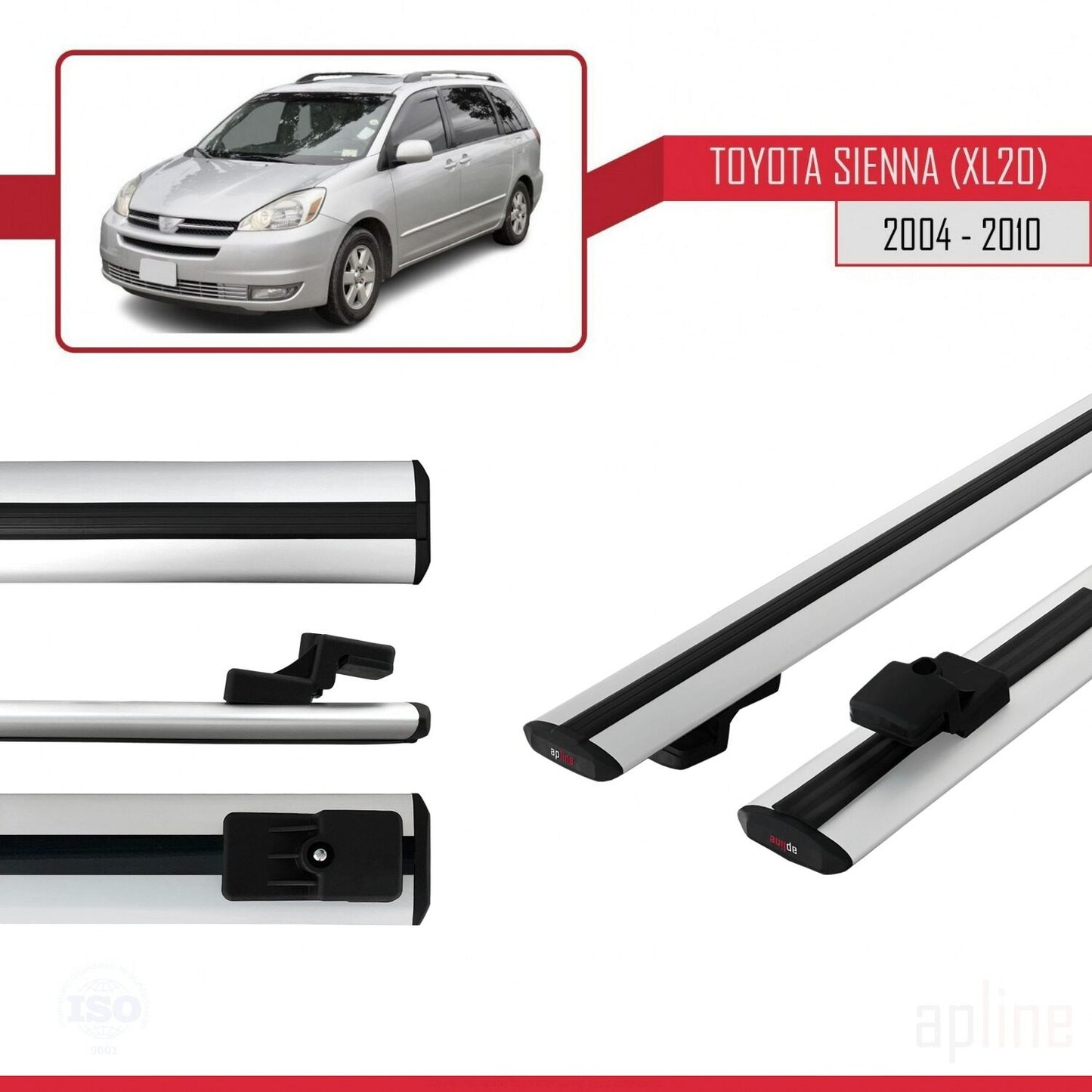 Compatible avec Toyota Sienna 2 (XL20) 2004-2010 BASIC Model Barres de Toit Railing Porte-Bagages de Voiture Gris Aluminium 2 Barres