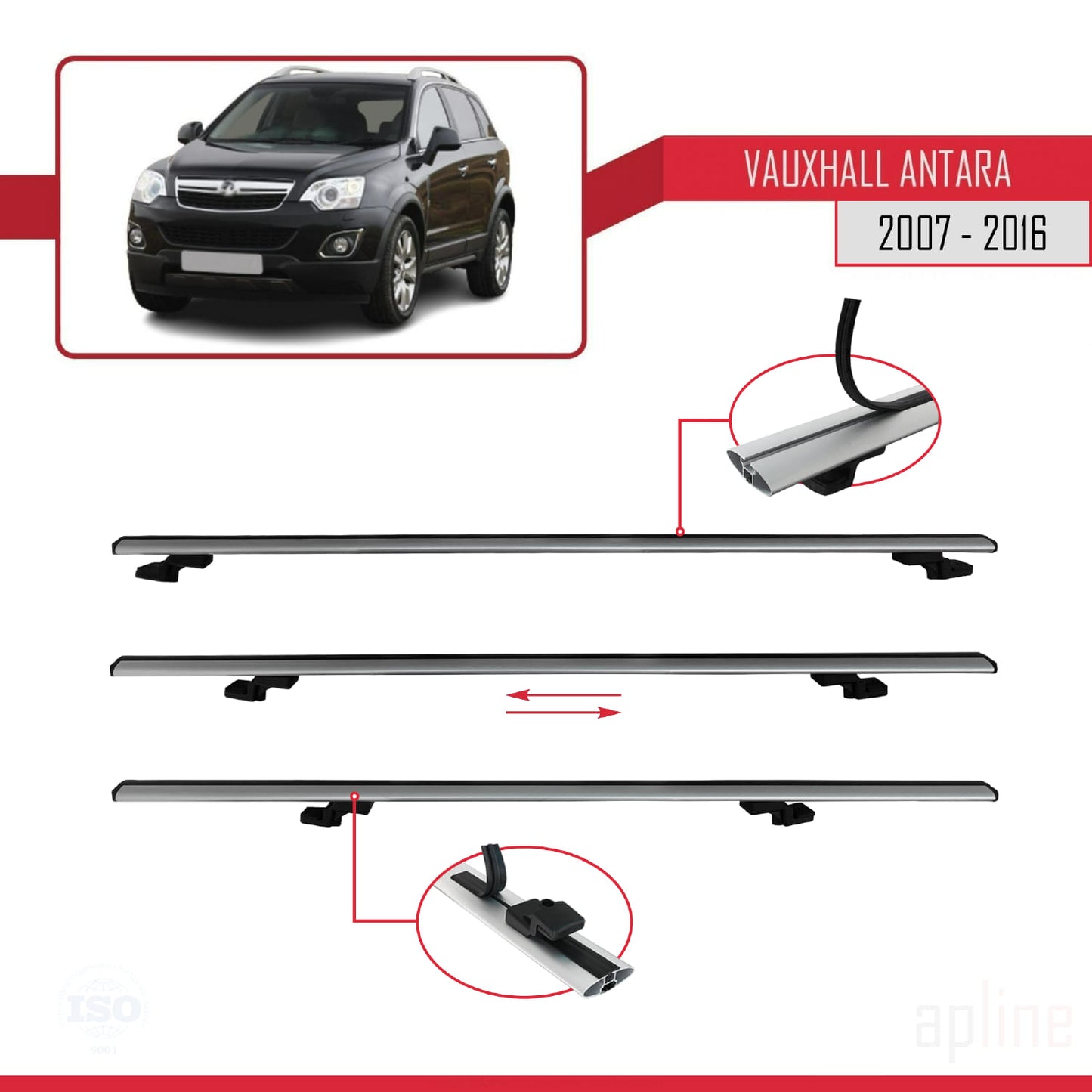 Compatible avec Vauxhall Antara 2007-2016 BASIC Model Barres de Toit Railing Porte-Bagages de Voiture Gris Aluminium 3 Barres