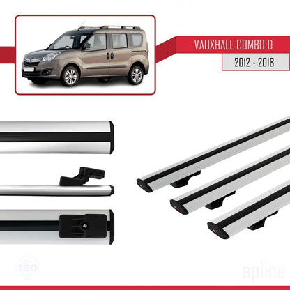 Compatible avec Vauxhall Combo D 2012-2018 BASIC Model Barres de Toit Railing Porte-Bagages de Voiture Gris Aluminium 3 Barres