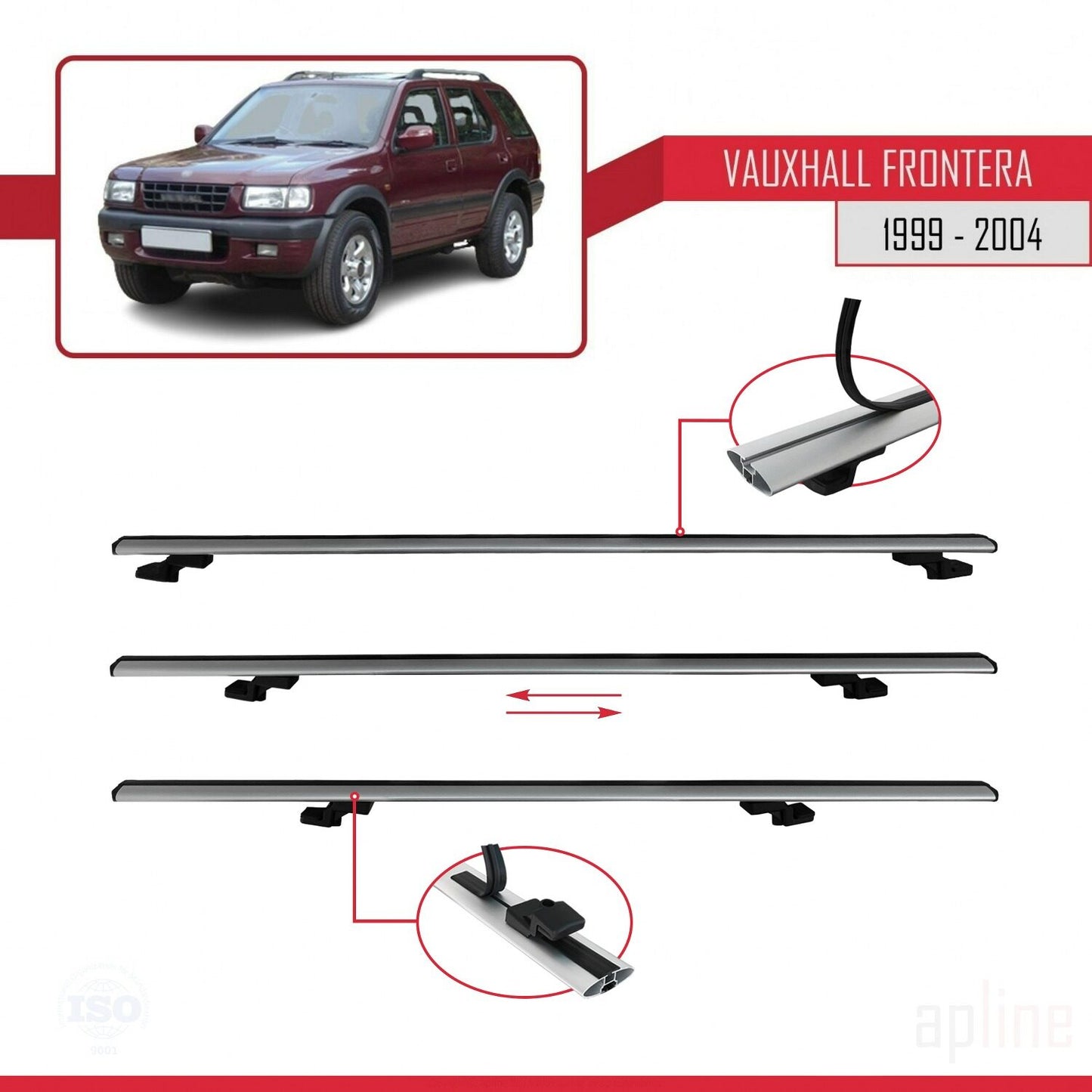 Compatible avec Vauxhall Frontera 2 1999-2004 BASIC Model Barres de Toit Railing Porte-Bagages de Voiture Gris Aluminium 2 Barres