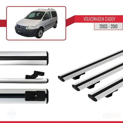 Compatible avec Volkswagen Caddy 3 (2K) 2003-2010 BASIC Model Barres de Toit Railing Porte-Bagages de Voiture Gris Aluminium 3 Barres