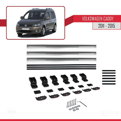 Compatible avec Volkswagen Caddy 3 (2K) 2011-2015 BASIC Model Barres de Toit Railing Porte-Bagages de Voiture Gris Aluminium 3 Barres