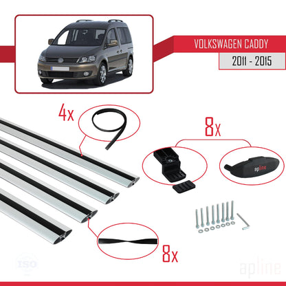 Compatible avec Volkswagen Caddy 3 (2K) 2011-2015 BASIC Model Barres de Toit Railing Porte-Bagages de Voiture Gris Aluminium 4 Barres