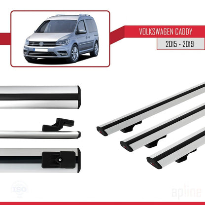 Compatible avec Volkswagen Caddy 3 (SA) 2015-2019 BASIC Model Barres de Toit Railing Porte-Bagages de Voiture Gris Aluminium 3 Barres