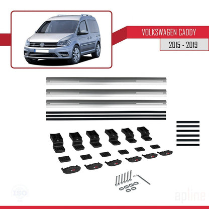 Compatible avec Volkswagen Caddy 3 (SA) 2015-2019 BASIC Model Barres de Toit Railing Porte-Bagages de Voiture Gris Aluminium 3 Barres
