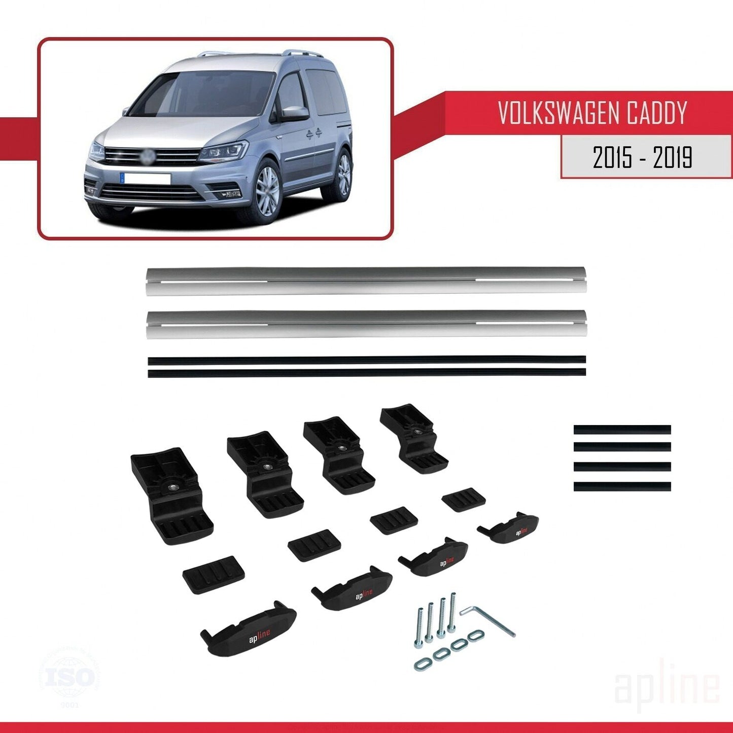 Compatible avec Volkswagen Caddy 3 (SA) 2015-2019 BASIC Model Barres de Toit Railing Porte-Bagages de Voiture Gris Aluminium 2 Barres