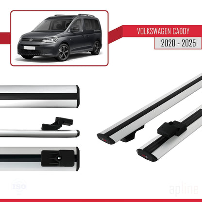 Compatible avec Volkswagen Caddy 4 (SB) 2020-2025 BASIC Model Barres de Toit Railing Porte-Bagages de Voiture Gris Aluminium 2 Barres