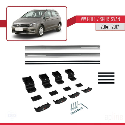 Compatible avec Volkswagen Golf Sportvan 2014-2017 BASIC Model Barres de Toit Railing Porte-Bagages de Voiture Gris Aluminium 2 Barres
