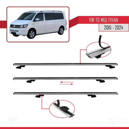 Compatible avec Volkswagen T6 Multivan 2015-2024 BASIC Model Barres de Toit Railing Porte-Bagages de Voiture Gris Aluminium 2 Barres