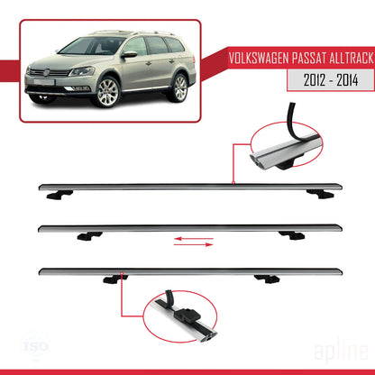 Compatible avec Volkswagen Passat B7 (3C) Alltrack 2012-2014 BASIC Model Barres de Toit Railing Porte-Bagages de Voiture Gris Aluminium 2 Barres