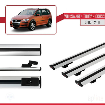 Compatible avec Volkswagen Touran Cross Pre-Facelift 2007-2010 BASIC Model Barres de Toit Railing Porte-Bagages de Voiture Gris Aluminium 3 Barres