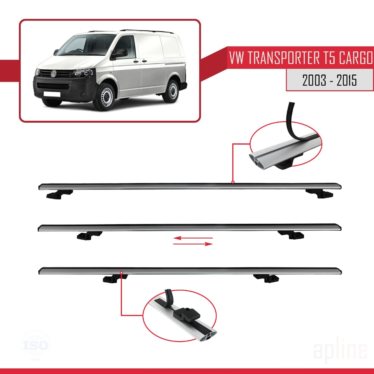 Compatible avec Volkswagen T5 Transporter 2003-2015 BASIC Model Barres de Toit Railing Porte-Bagages de Voiture Gris Aluminium 4 Barres