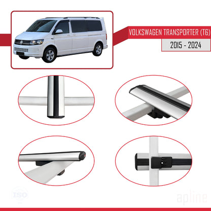 Compatible avec Volkswagen T6 Transporter 2015-2024 BASIC Model Barres de Toit Railing Porte-Bagages de Voiture Gris Aluminium 4 Barres