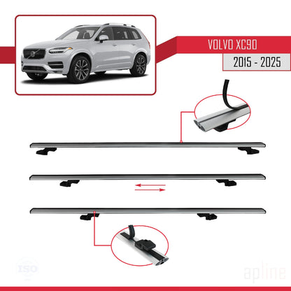 Compatible avec Volvo XC90 II 2015-2025 BASIC Model Barres de Toit Railing Porte-Bagages de Voiture Gris Aluminium 3 Barres