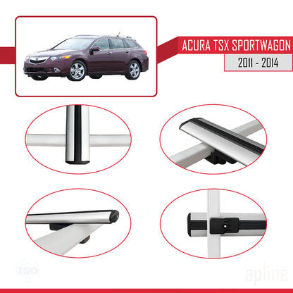 Compatible avec Acura TSX Sport Wagon 2011-2014 BASIC Model Barres de Toit Railing Porte-Bagages de Voiture Gris Aluminium 2 Barres