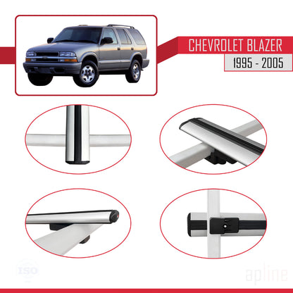 Compatible avec Chevrolet Blazer 1995-2005 BASIC Model Barres de Toit Railing Porte-Bagages de Voiture Gris Aluminium 3 Barres