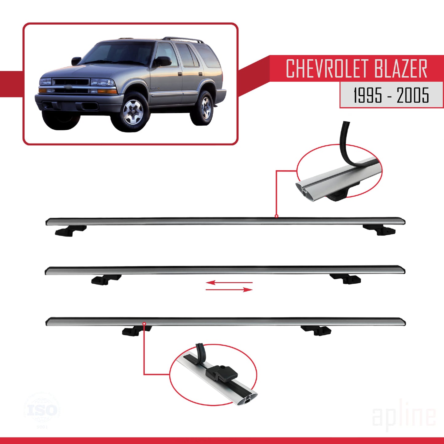 Compatible avec Chevrolet Blazer 1995-2005 BASIC Model Barres de Toit Railing Porte-Bagages de Voiture Gris Aluminium 2 Barres