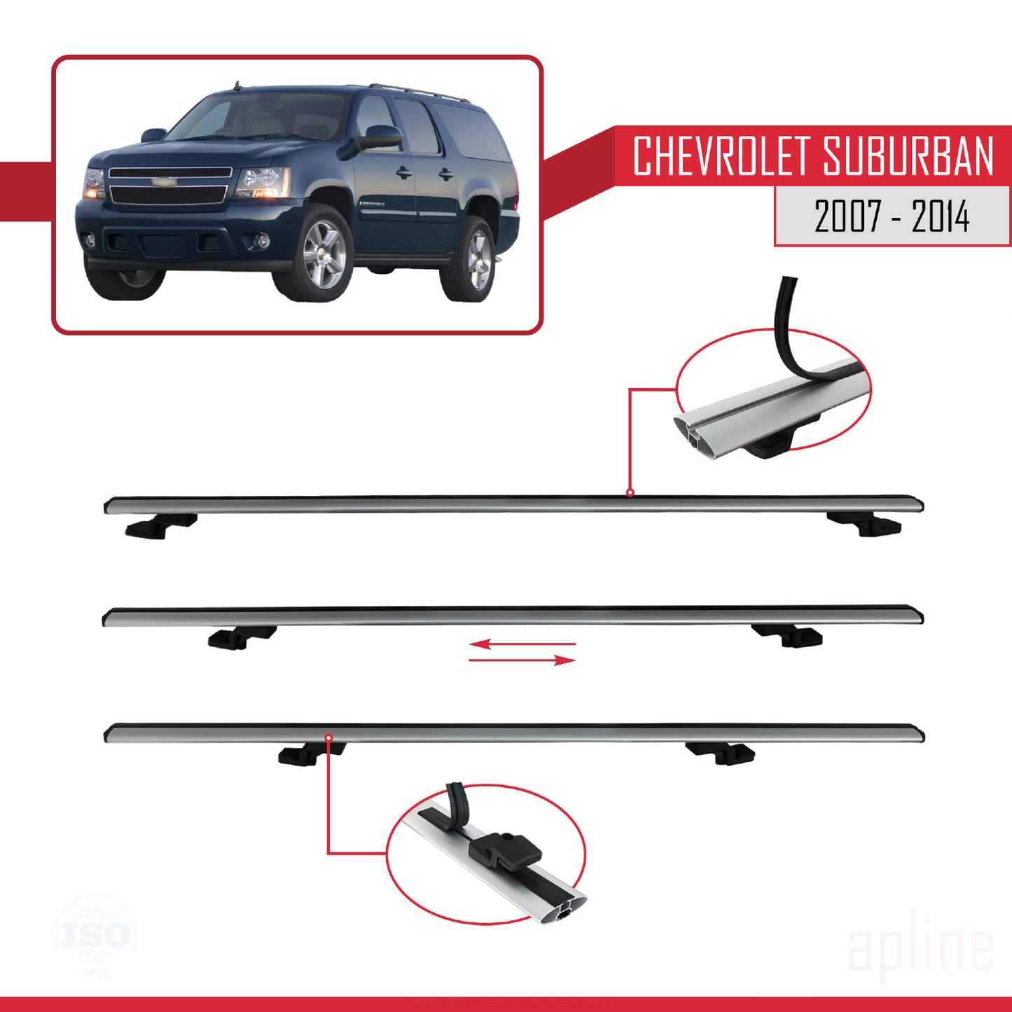 Compatible avec Chevrolet Suburban  2007-2014 BASIC Model Barres de Toit Railing Porte-Bagages de Voiture Gris Aluminium 3 Barres
