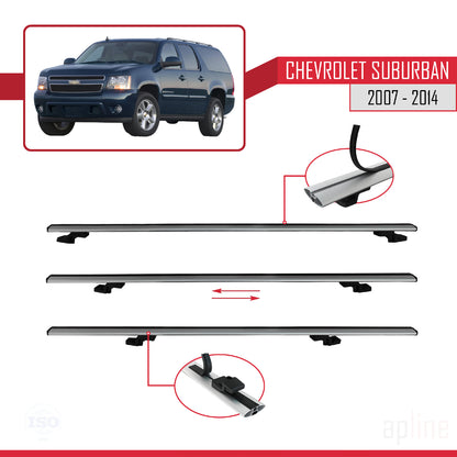 Compatible avec Chevrolet Suburban  2007-2014 BASIC Model Barres de Toit Railing Porte-Bagages de Voiture Gris Aluminium 3 Barres