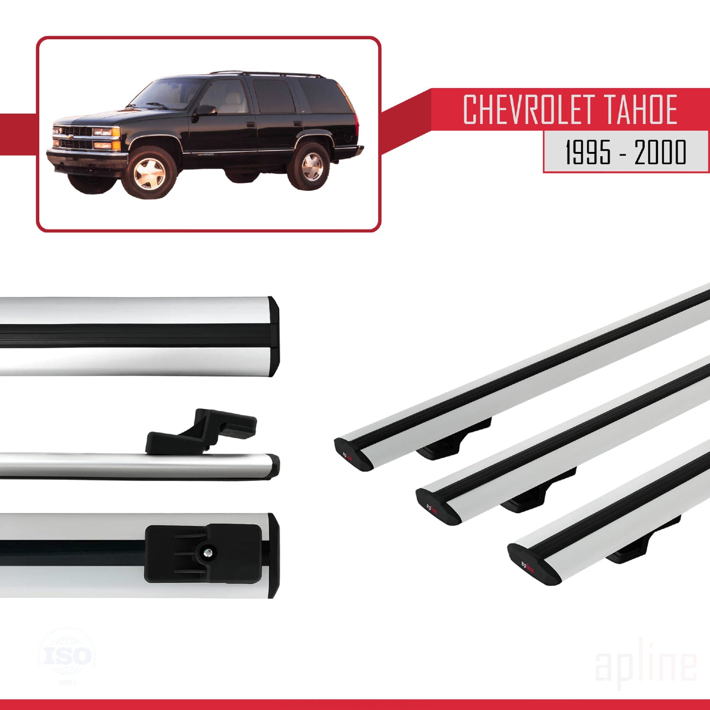 Compatible avec Chevrolet Tahoe 1995-2000 BASIC Model Barres de Toit Railing Porte-Bagages de Voiture Gris Aluminium 3 Barres