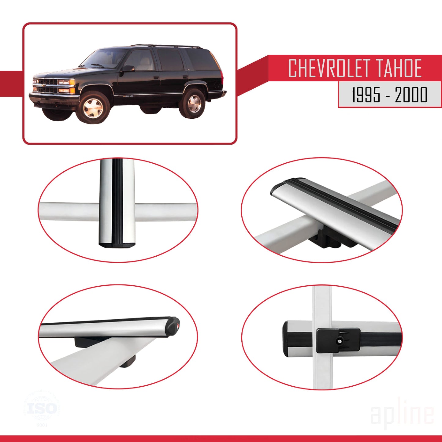 Compatible avec Chevrolet Tahoe 1995-2000 BASIC Model Barres de Toit Railing Porte-Bagages de Voiture Gris Aluminium 2 Barres