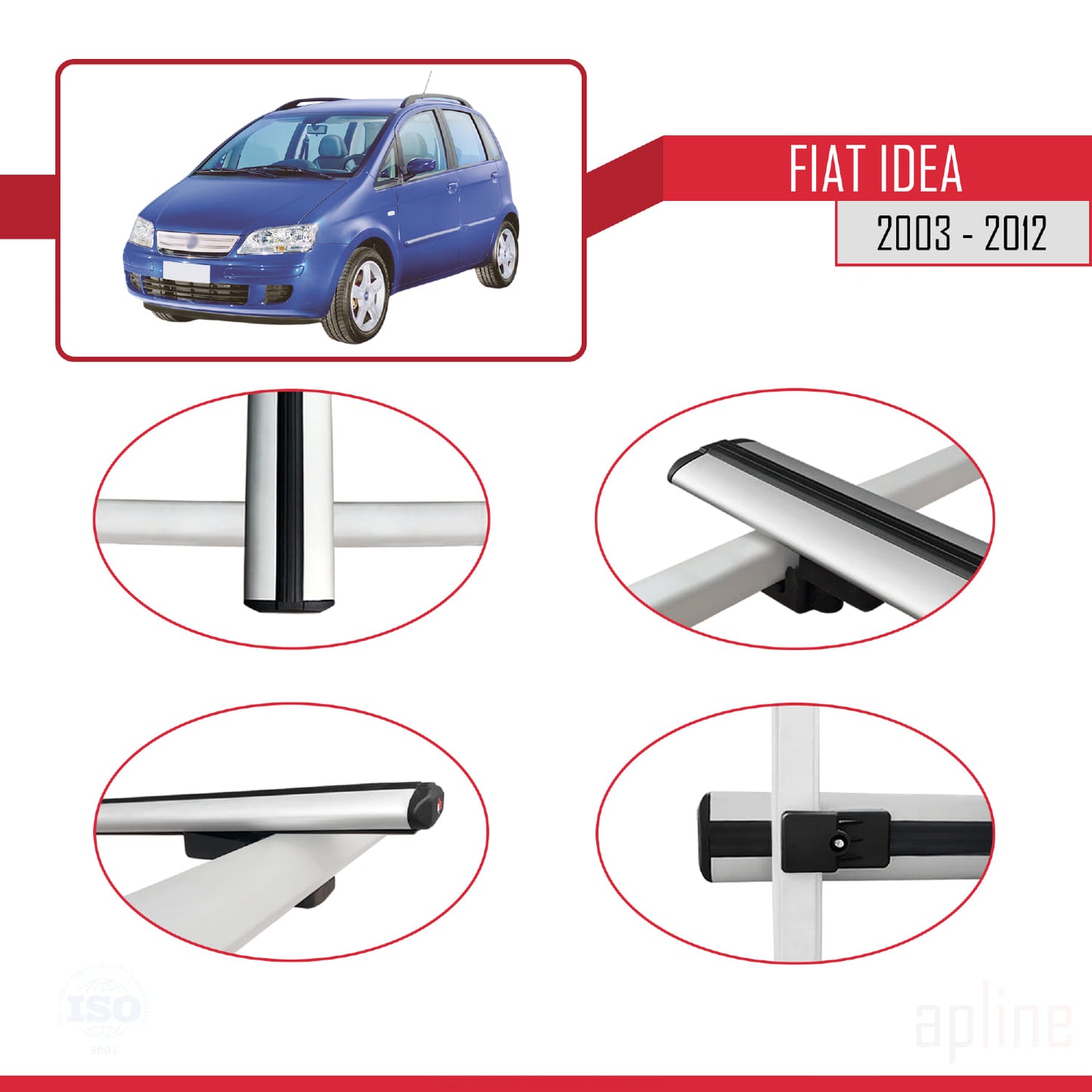 Compatible avec Fiat Idea 2003-2012 BASIC Model Barres de Toit Railing Porte-Bagages de Voiture Gris Aluminium 3 Barres